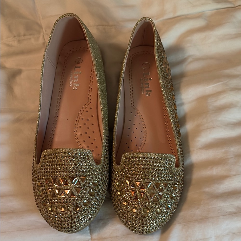 Gold Embellished girls  Loafers